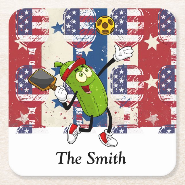 Porta-copo De Papel Quadrado Pickleball American teme para 4 de julho (Frente)