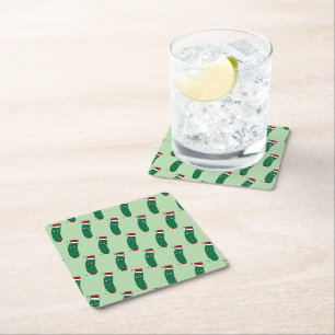 Porta-copo De Papel Quadrado Picles de Dill de Natal usando um Chapéu de Papai