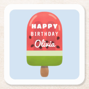Porta-copo De Papel Quadrado Picolé de Melão Fofo Feliz Aniversário