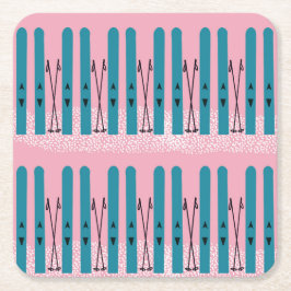 Porta-copo De Papel Quadrado Picos azuis sobre neve e fundo cor-de-rosa