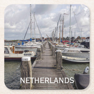 Porta-copo De Papel Quadrado Pier com barcos e iates em Marken Países Baixos