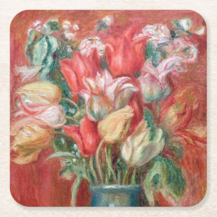 Porta-copo De Papel Quadrado Pierre-Auguste Renoir - Buquê de Tulipas