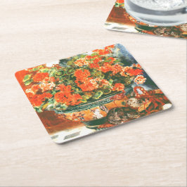 Porta-copo De Papel Quadrado Pierre-Auguste Renoir Geraniums E Cats