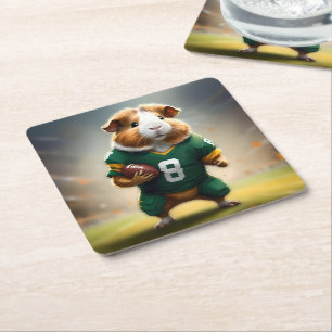 Porta-copo De Papel Quadrado "Pigskin Prodigy: The Guiné Pig Quarterback"