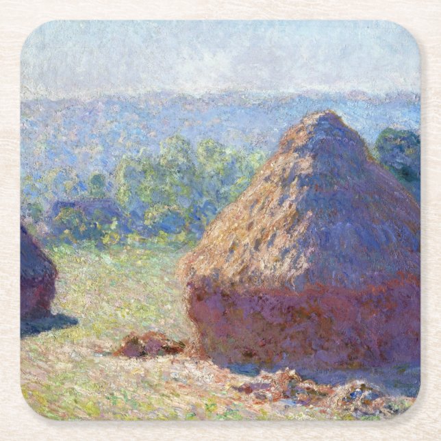 Porta-copo De Papel Quadrado Pilhas de trigo (fim do Verão), Monet (Frente)