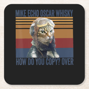 Porta-copo De Papel Quadrado Piloto de Gato Mike Echo Oscar Whisky - Presente