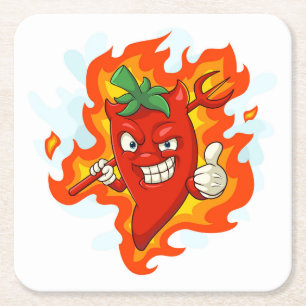 Porta-copo De Papel Quadrado Pimenta-De-Pimenta-Quente-De-Cartoon Ultra-Vermelh