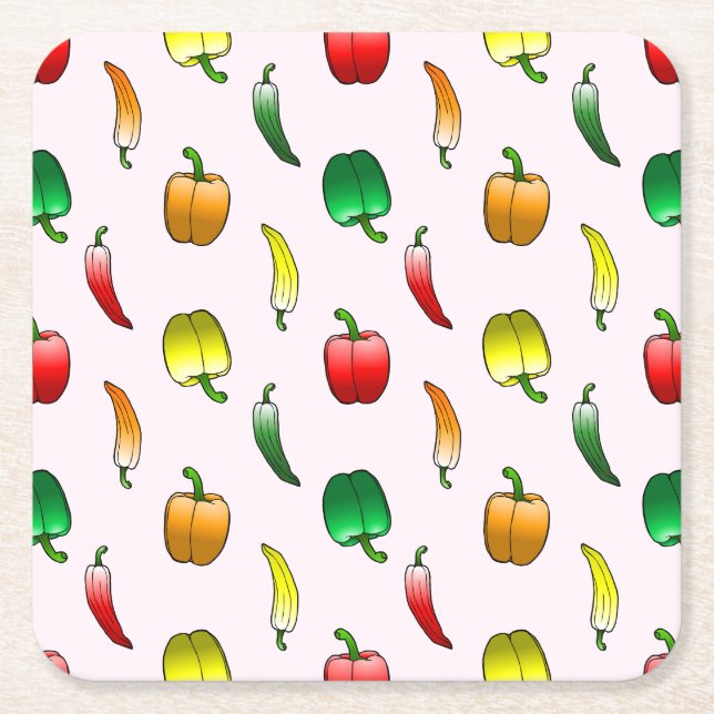 Porta-copo De Papel Quadrado Pimentões-de-bélula e pimentões longos doces (Frente)