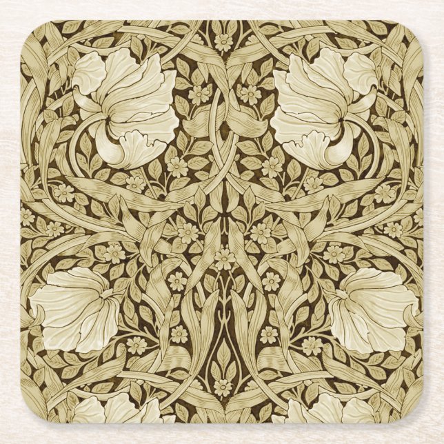 Porta-copo De Papel Quadrado Pimpernel Dourado, William Morris (Frente)
