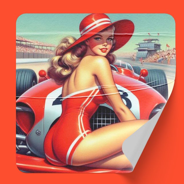 Porta-copo De Papel Quadrado Pin-up da Corrida Retroativa (Criador carregado)