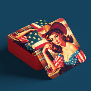Porta-copo De Papel Quadrado Pin-up Retro de Cowgirl Americana