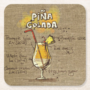 Porta-copo De Papel Quadrado Pina Colada Recipiente Bar Burlap