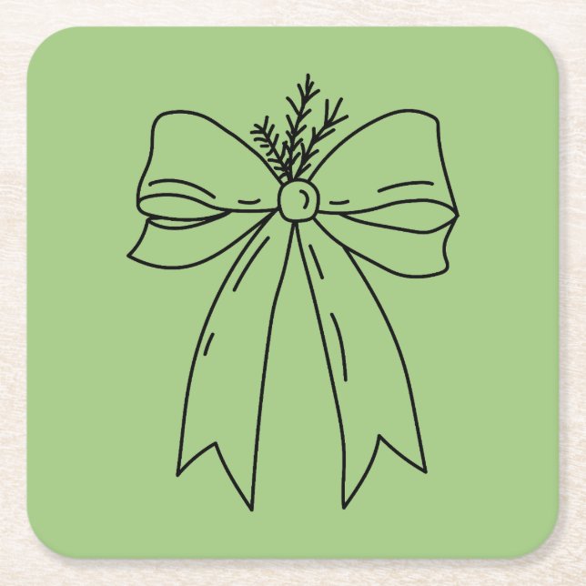 Porta-copo De Papel Quadrado Pine Branch with Bow Minimalist (Frente)