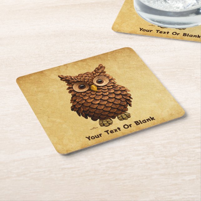 Porta-copo De Papel Quadrado Pine Cone Owl (Inclinado)