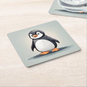 Porta-copo De Papel Quadrado Pinguim adorável