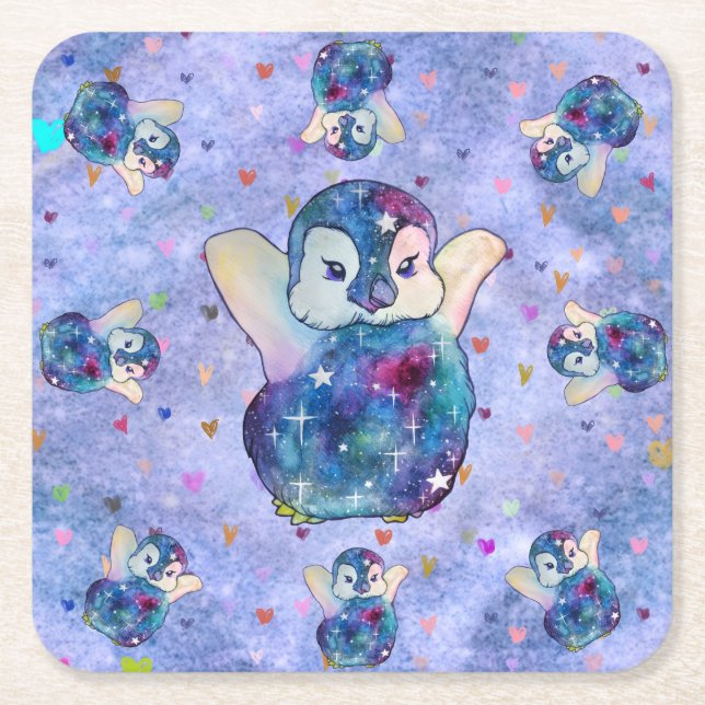 Porta-copo De Papel Quadrado Pinguim chamado Button (Frente)