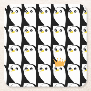 Porta-copo De Papel Quadrado Pinguim Cômico: Vintagem Branca Preta