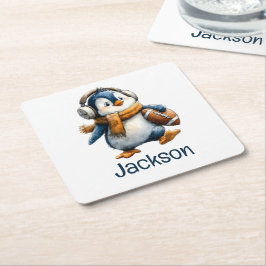 Porta-copo De Papel Quadrado Pinguim de Futebol de Inverno Personalizado para C