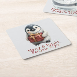 Porta-copo De Papel Quadrado Pinguim de Natal Alegre e Brilhante
