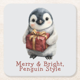 Porta-copo De Papel Quadrado Pinguim de Natal Alegre e Brilhante