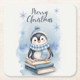 Porta-copo De Papel Quadrado Pinguim Natal de Watercolor