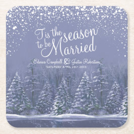 Porta-copo De Papel Quadrado pinheiro-casamento no inverno lago arte azul