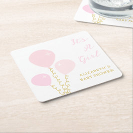 Porta-copo De Papel Quadrado Pink Balloons Girl Baby Shower