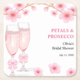 Porta-copo De Papel Quadrado Pink Bow Floral Petals and Prosecco Bridal Shower 