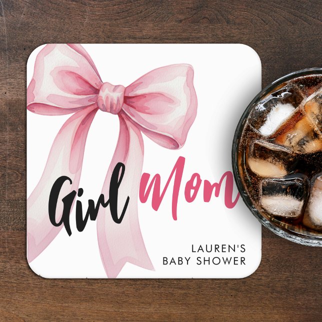 Porta-copo De Papel Quadrado Pink Bow Girl Mom Ribbon Cute Baby Shower (Criador carregado)
