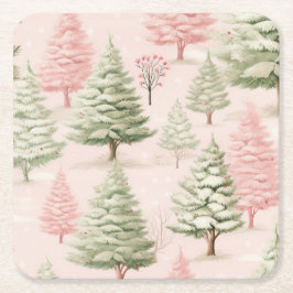 Porta-copo De Papel Quadrado Pink Christmas Paper Coaster