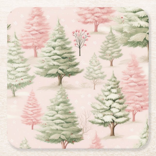 Porta-copo De Papel Quadrado Pink Christmas Paper Coaster (Frente)