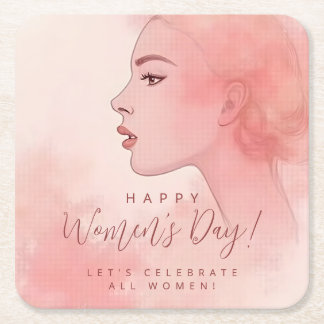 Porta-copo De Papel Quadrado Pink Delicate Minimalist Woman Happy Women's Day