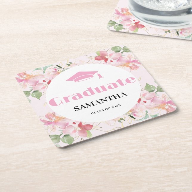 Porta-copo De Papel Quadrado Pink Floral Graduation  (Inclinado)