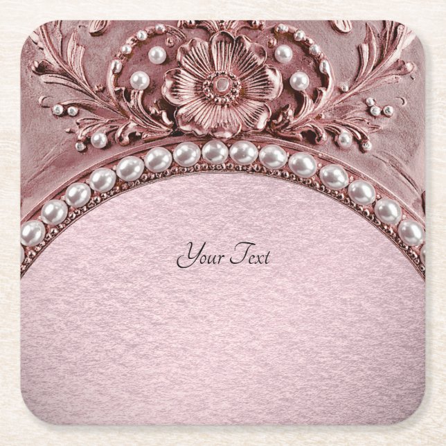 Porta-copo De Papel Quadrado Pink Flower Paper Coaster (Frente)
