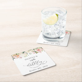 Porta-copo De Papel Quadrado Pink Flowers, White Flowers, Boho, Birthday