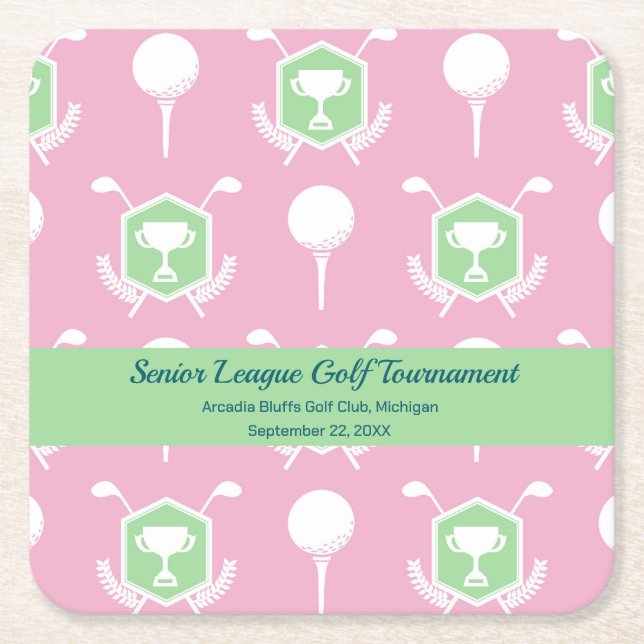 Porta-copo De Papel Quadrado Pink & Green - Golf League Party Plate (Frente)