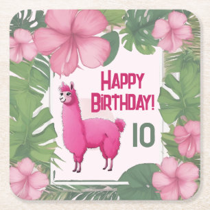 Porta-copo De Papel Quadrado Pink Happy Smiling Lama