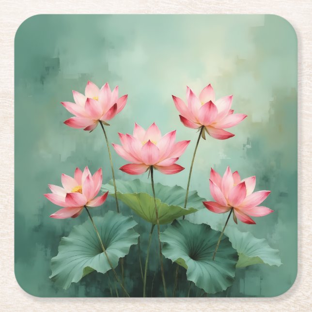 Porta-copo De Papel Quadrado Pink Lotus Artwork  (Frente)