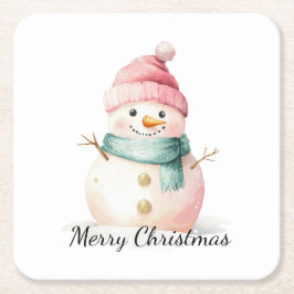Porta-copo De Papel Quadrado Pink Mint Christmas Snowman