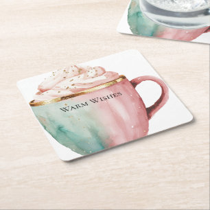 Porta-copo De Papel Quadrado Pink-Mint Warm Warm Dourado de Cacau de Natal