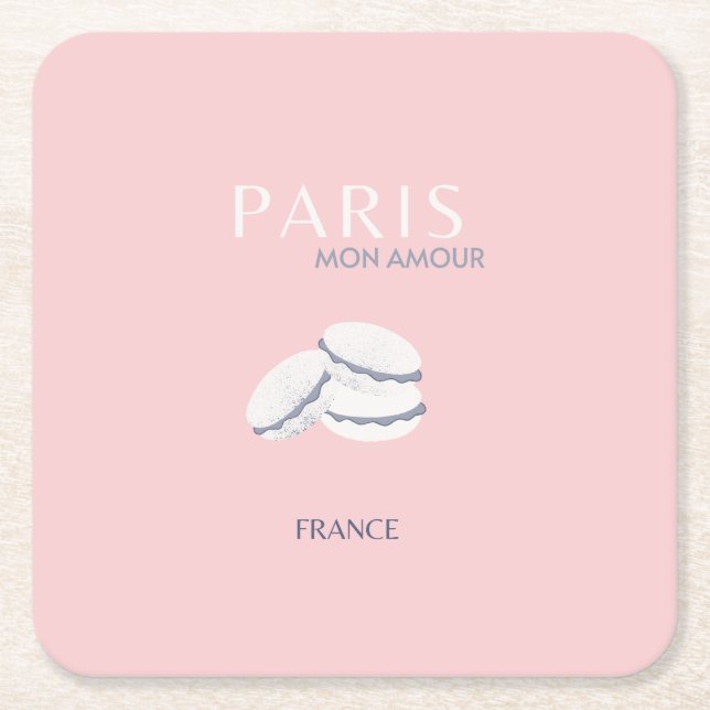Porta-copo De Papel Quadrado Pink Paris Viagem Art Pastel Preppy Macarons (Frente)