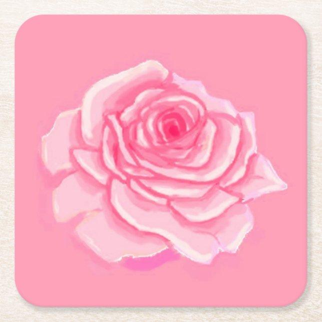 Porta-copo De Papel Quadrado Pink roses (Frente)