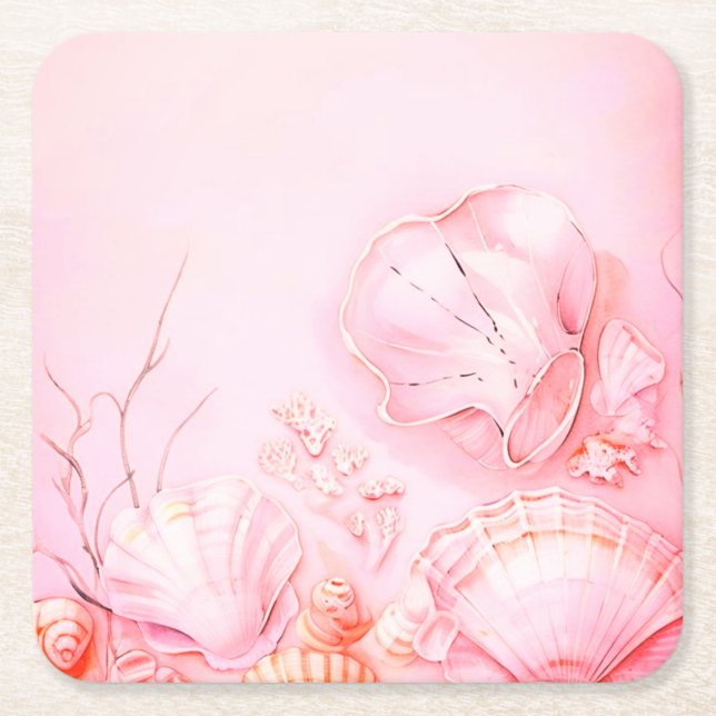 Porta-copo De Papel Quadrado Pink Seashell Dark (Frente)
