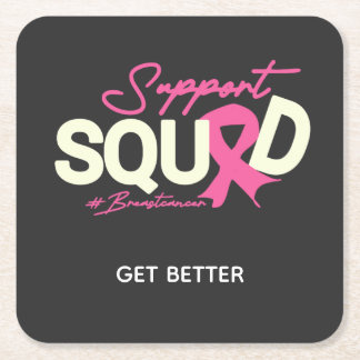 Porta-copo De Papel Quadrado Pink Support Squad Breast Cancer Awareness Warrior