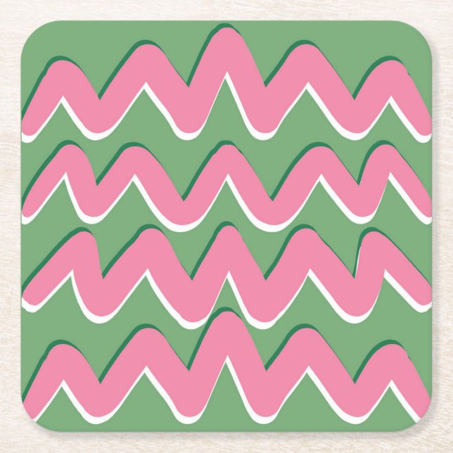 Porta-copo De Papel Quadrado Pink Waves Coaster (Frente)