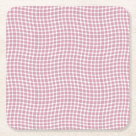 Porta-copo De Papel Quadrado Pink White Plaid Checker Seamless Pattern