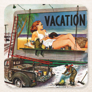 Porta-copo De Papel Quadrado Pintores de outdoor em inverno por Stevan Dohanos