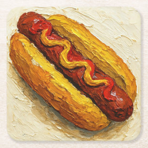 Porta-copo De Papel Quadrado Pintura a óleo de cachorro-quente (#1)