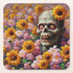Porta-copo De Papel Quadrado Pintura a óleo de Zombie no Dia das Bruxas de Flor