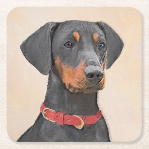 Porta-copo De Papel Quadrado Pintura Alemã Pinscher Pintura Original Arte Anima
